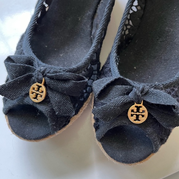 Tory Burch Black Crochet Espadrilles Wedges - Picture 4 of 7